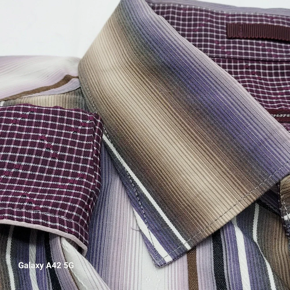 Tommy Bahama‎ XL Cotton Silk Striped Button Down Shirt - Purple Brown - Picture 2 of 9